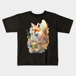 Portrait of an adorable and beautiful Fox watercolor Kids T-Shirt